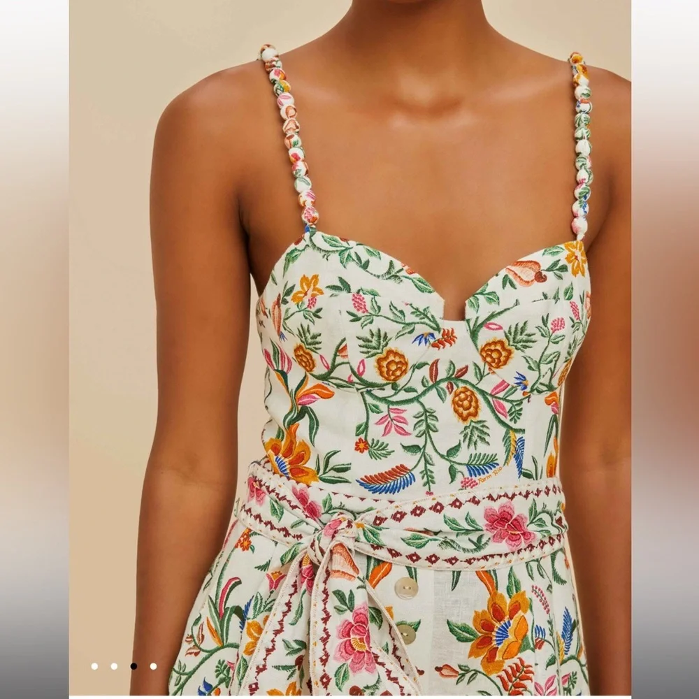 NWT FARM Rio Off-White Delicate Forest Euroflax™ Premium Linen Romper Size Small - Picture 3 of 7